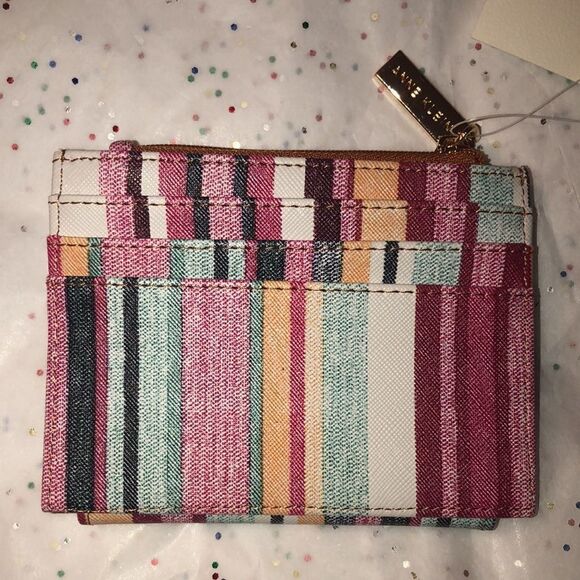 Anne Klein Striped Fun Pink Pastel Colors Wallet Card Case - Picture 2 of 5